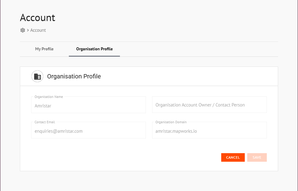 Organisation tab