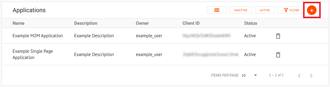 Add Application button