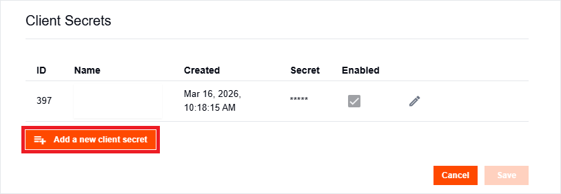 Add Client Secret button
