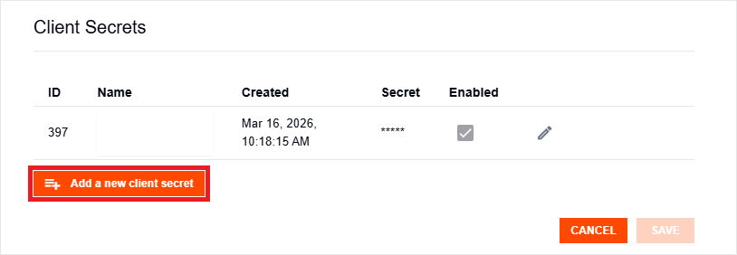 Add Client Secret button