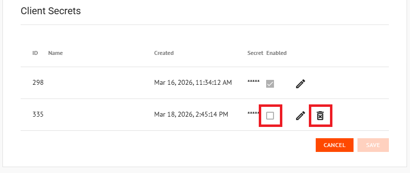 M2M Delete Client Secret
