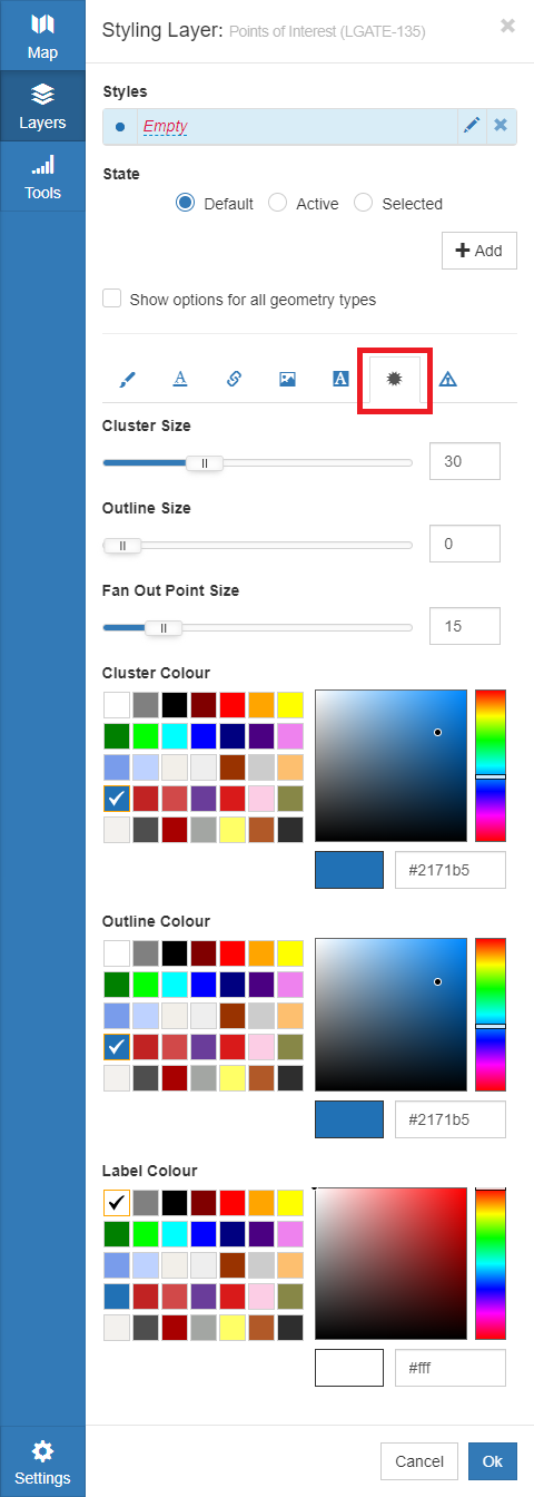 Clusters Styles Configure