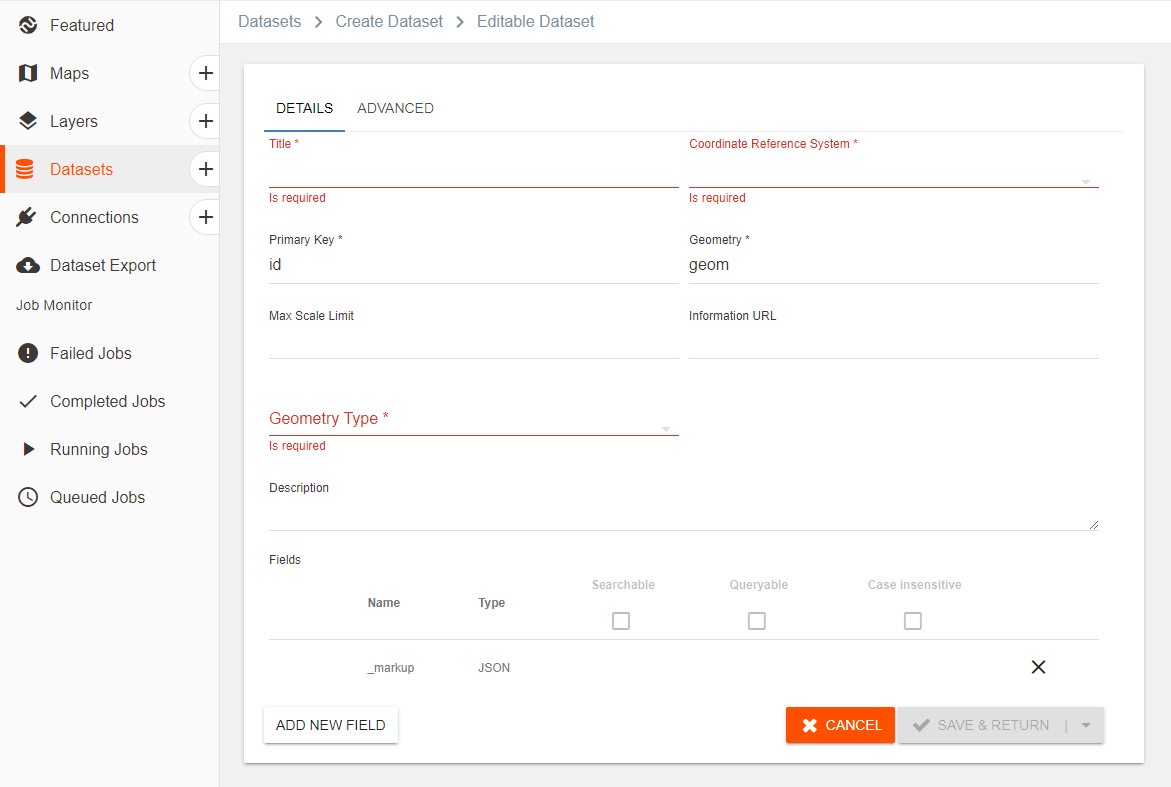 Configuring an Editable Dataset