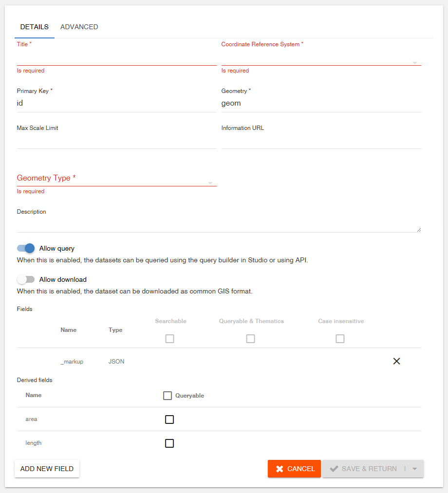 Configuring an Editable Dataset