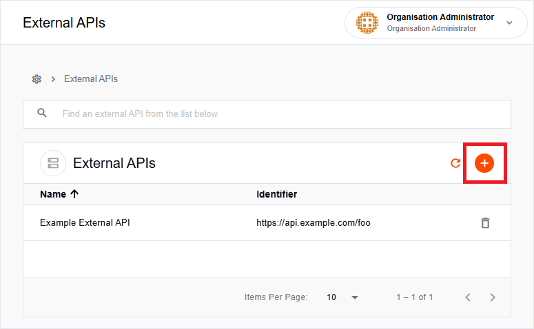 Add External API button