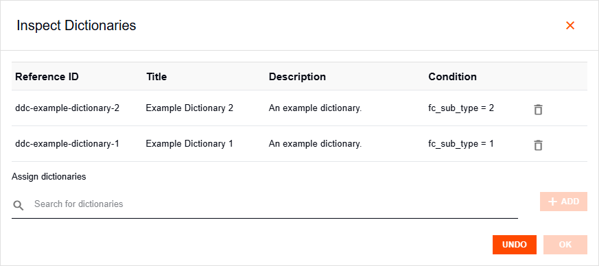 Dataset field showing assigned conditional dictionaries