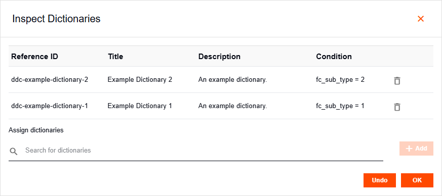 Dataset field showing assigned conditional dictionaries