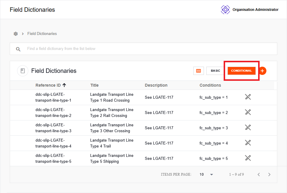 Conditional Field Dictionaries list