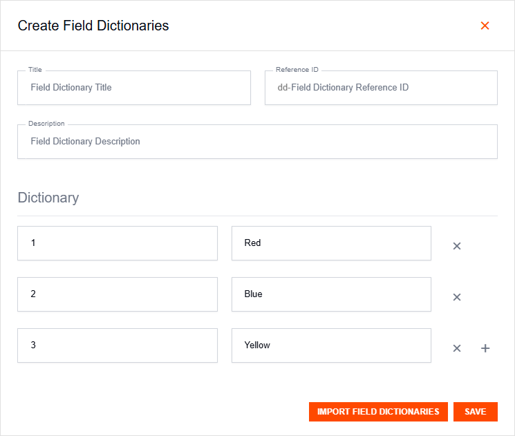 Create Field Dictionary dialog