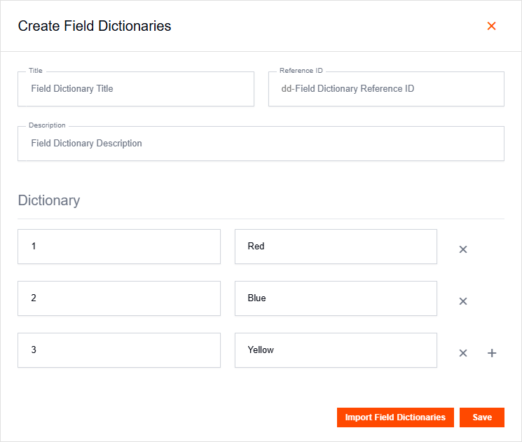 Create Field Dictionary dialog