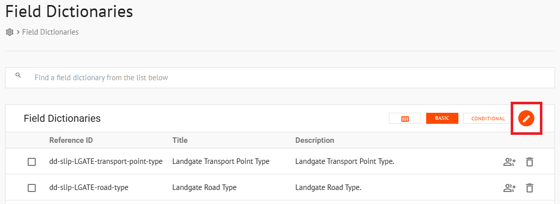 Field Dictionaries settings