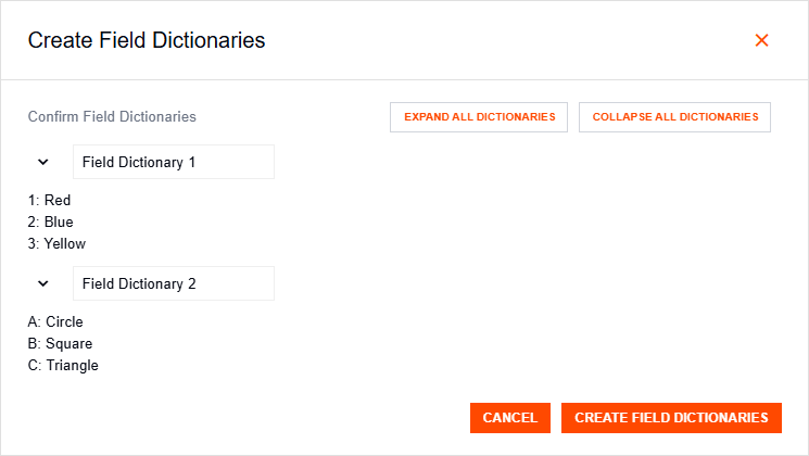 Import Field Dictionaries dialog
