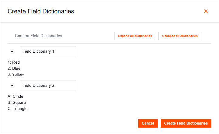 Import Field Dictionaries dialog