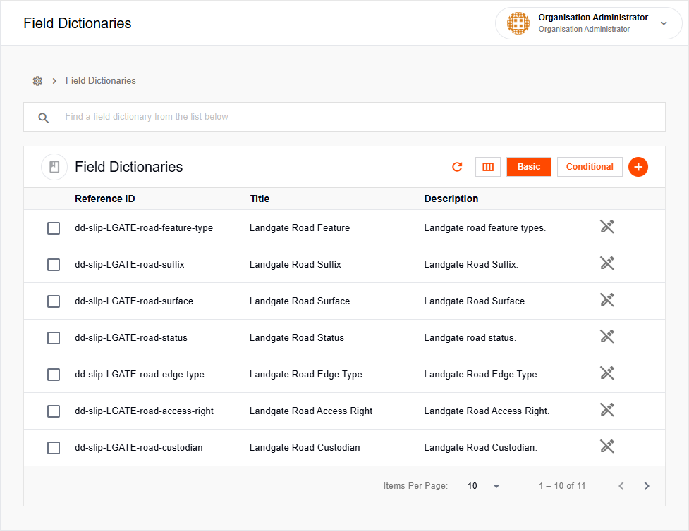 Field Dictionaries page