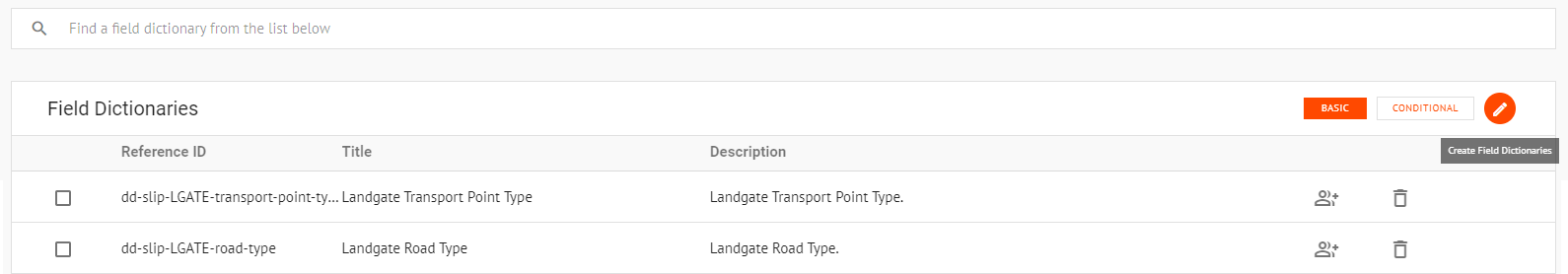 Field Dictionaries settings