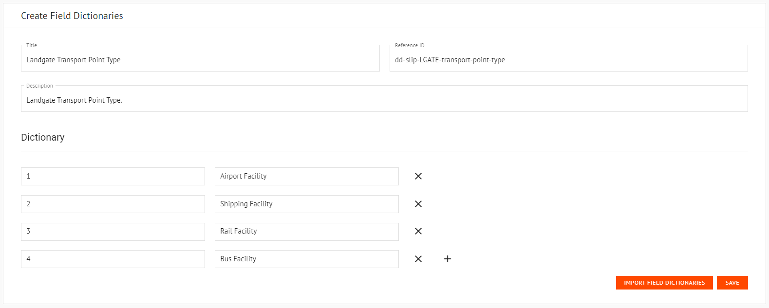 Field Dictionaries settings