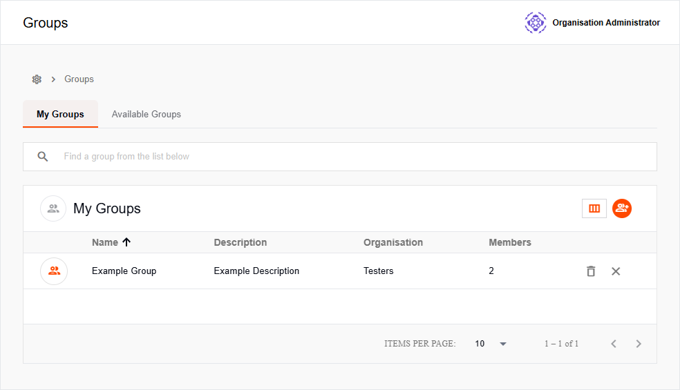 Groups list in Mgt Console