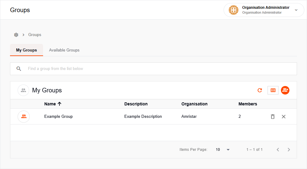 Groups list in Mgt Console