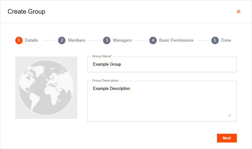 Create Group dialog on the Details tab