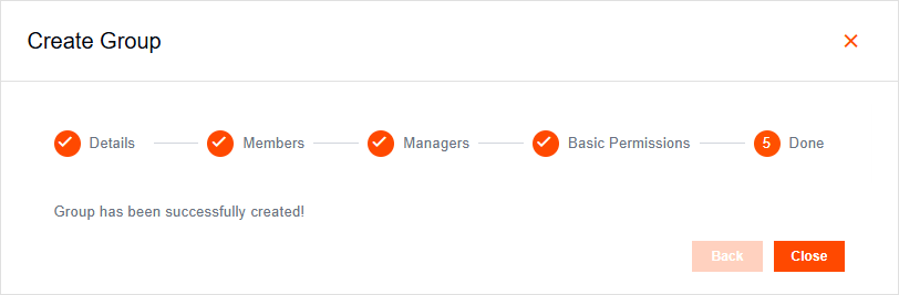 Group created confirmation dialog