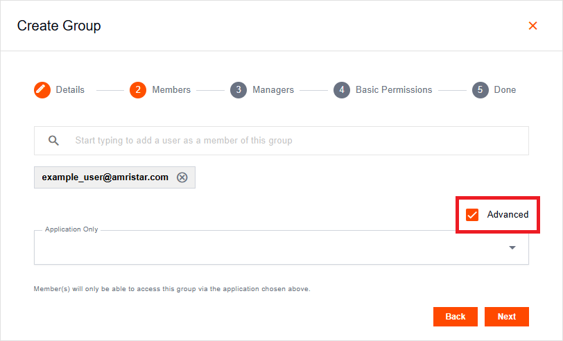 Create Group Members tab with advanced application restriction enabled