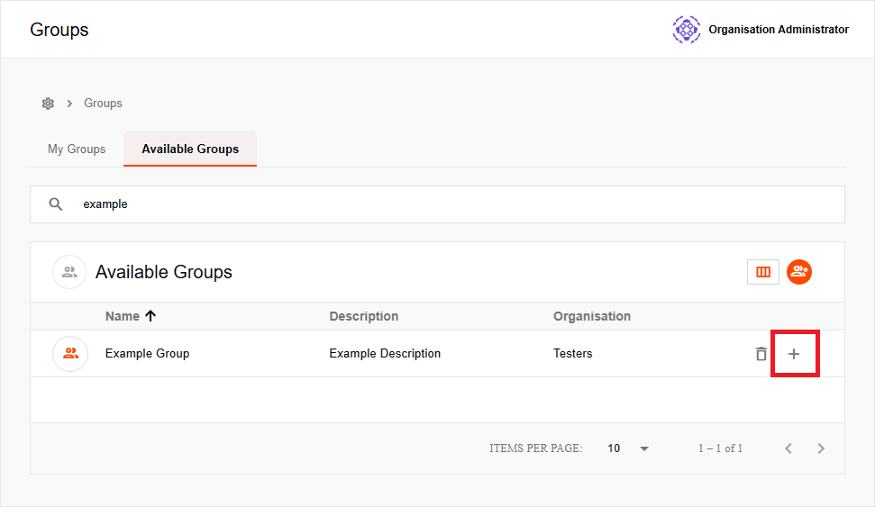 Available Groups list with Join button