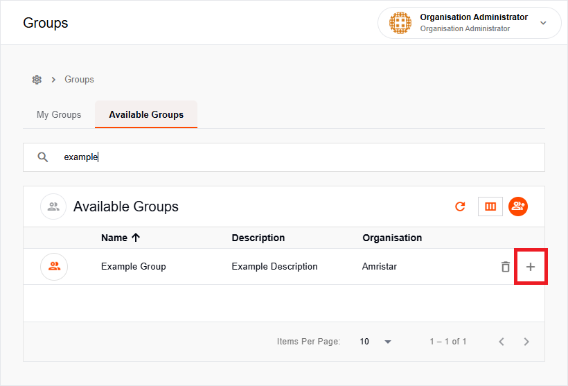 Available Groups list with Join button