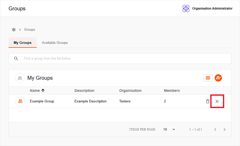My Groups list with Leave Group button