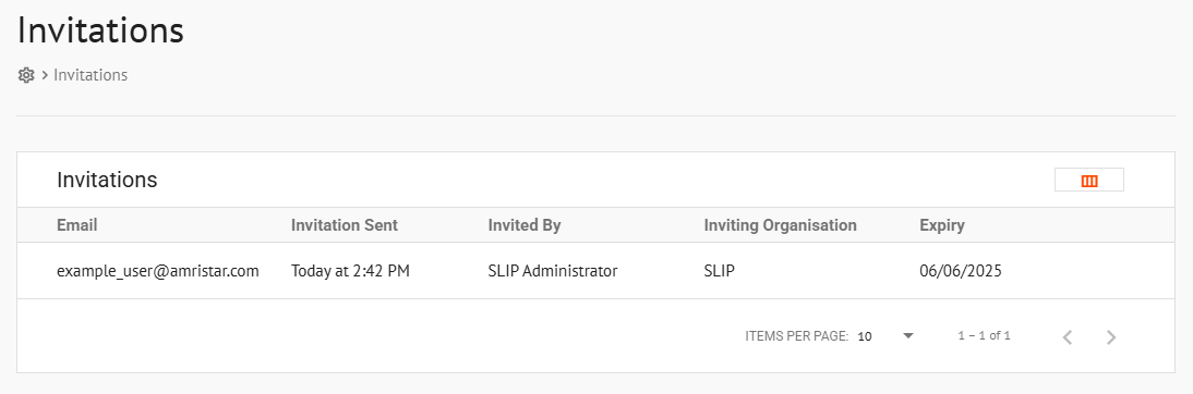 Invitations page