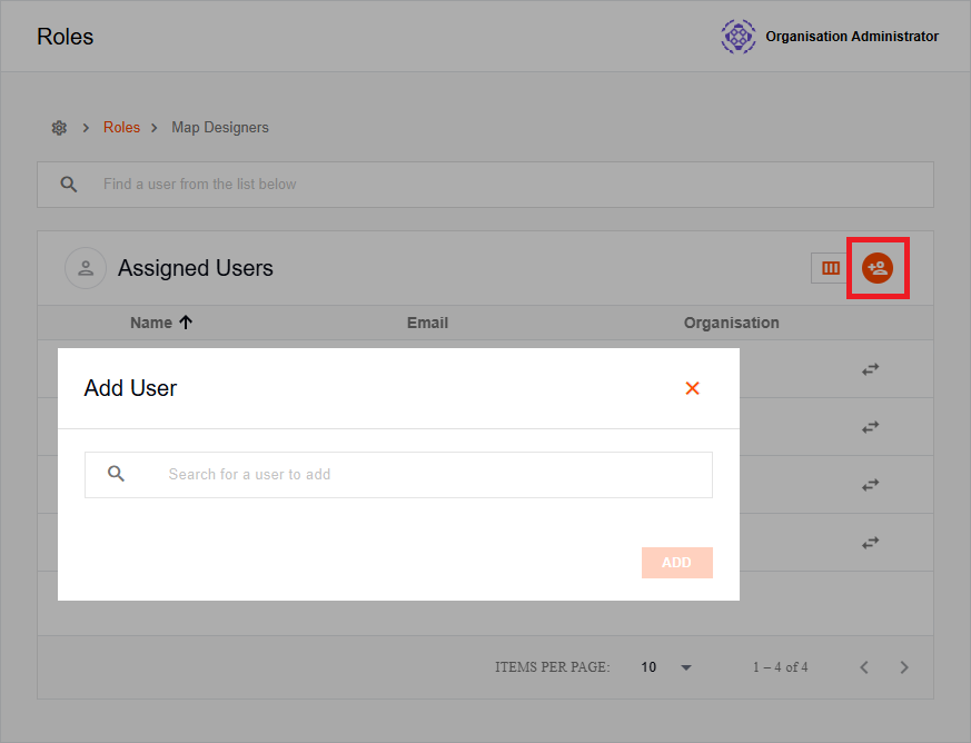 Add User dialog for assigning users to a role