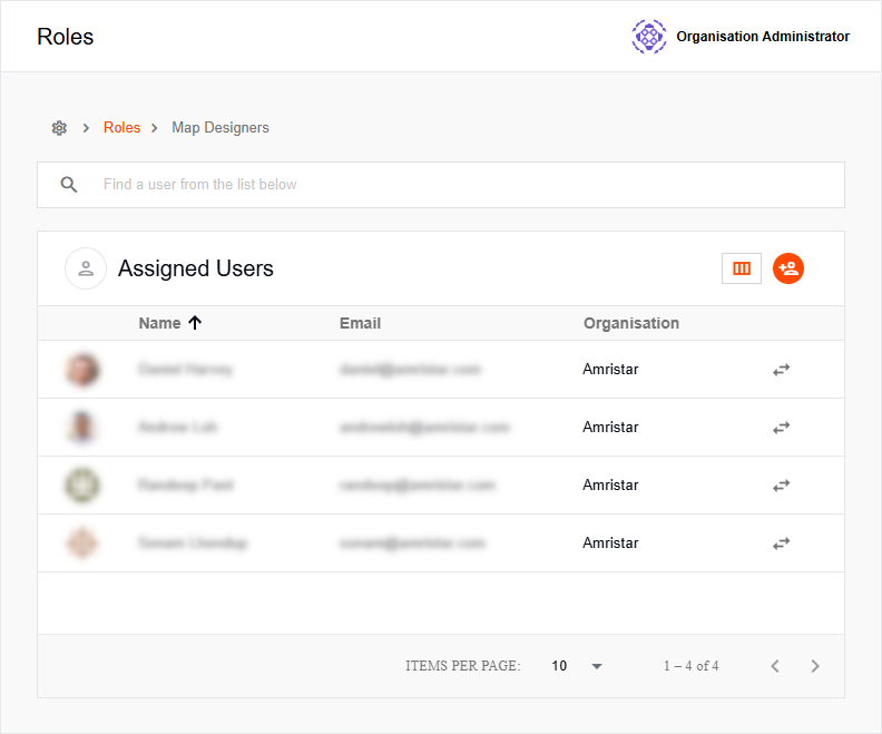 Selected role showing assigned users