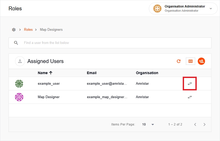 Switch user role button for App User and Map Designer