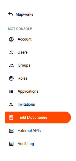 Field Dictionaries tab in the side navigation