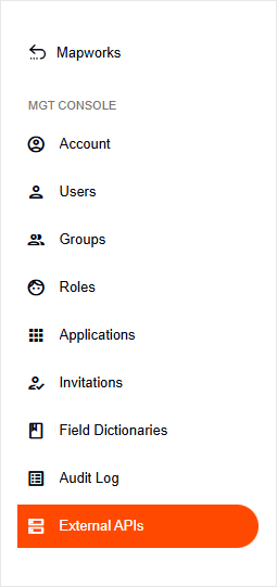 External APIs tab in the side navigation