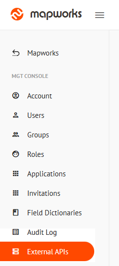 External APIs Tab in the side navigation bar