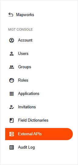 External APIs tab in the side navigation