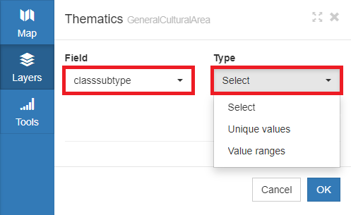 Thematics Select Field and Type