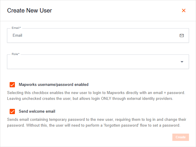 Create New User dialog