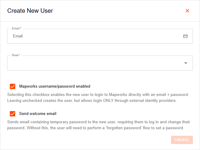 Create New User dialog