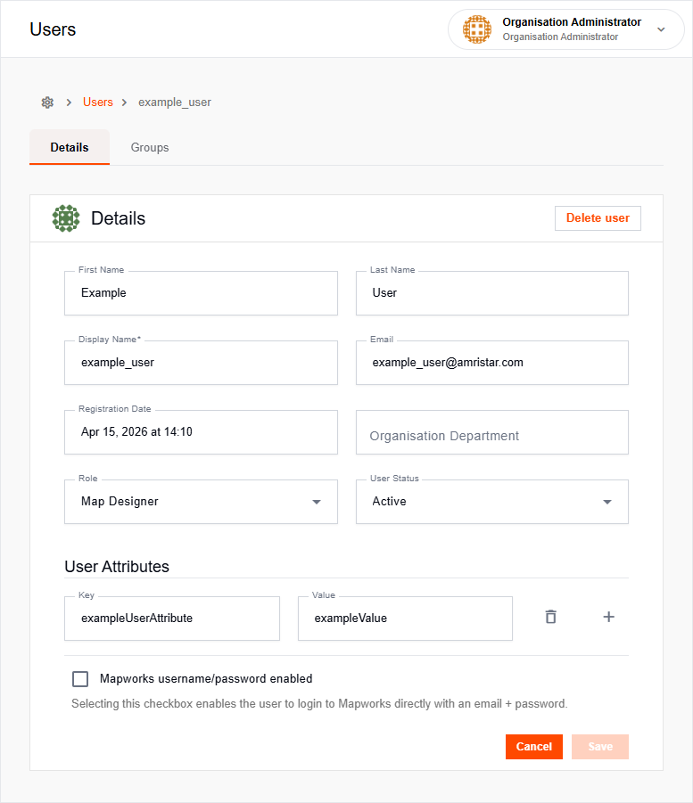 User Details tab