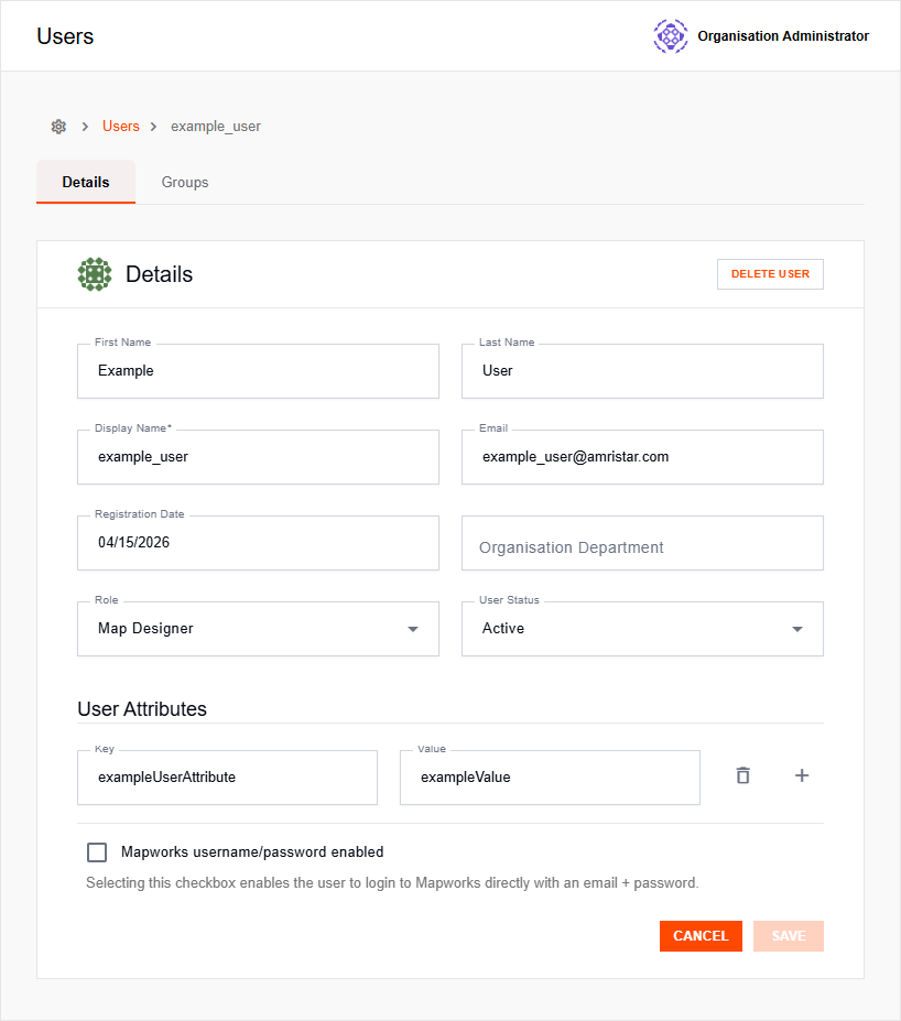User Details tab