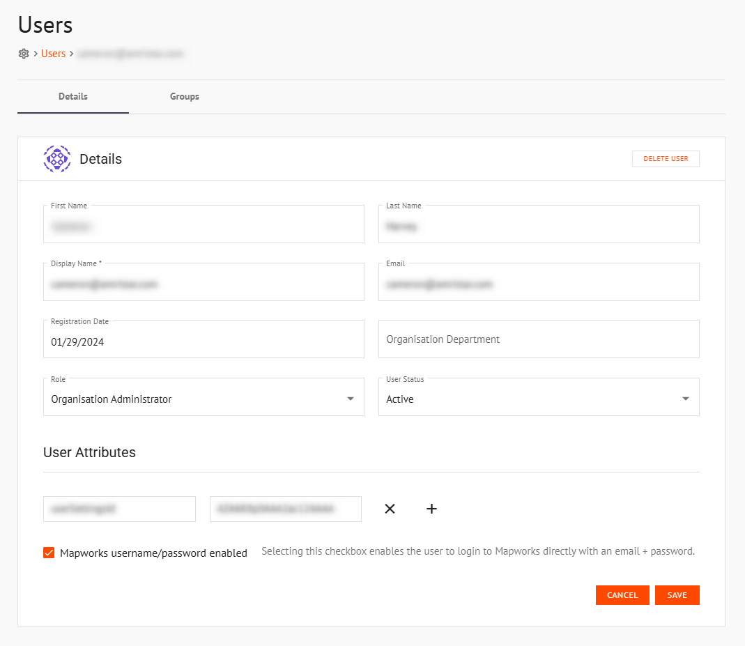 User Details tab